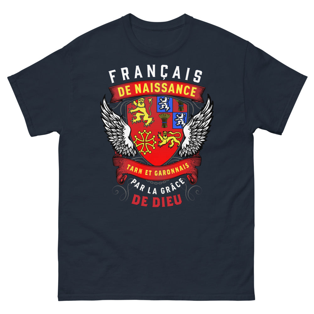 T-shirt Tarn-et-Garonne marine - Français de naissance et Tarn-et-Garonnais par la grâce de Dieu