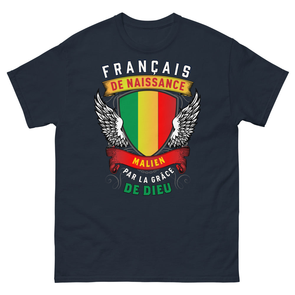 T-shirt Mali bleu marine - Français de naissance, Malien par la grâce de Dieu