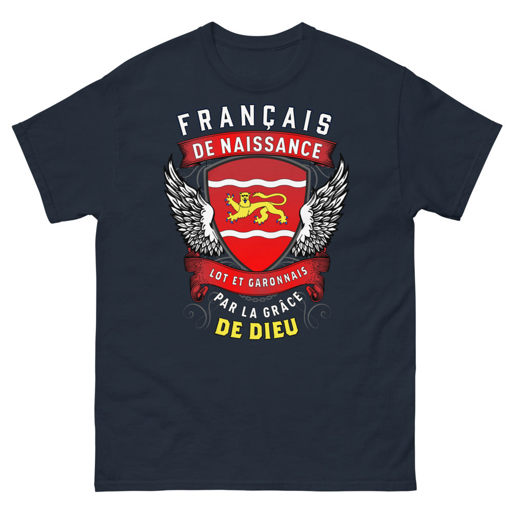 T-shirt Lot-et-Garonnais bleu marine - Français de naissance, par la grâce de Dieu