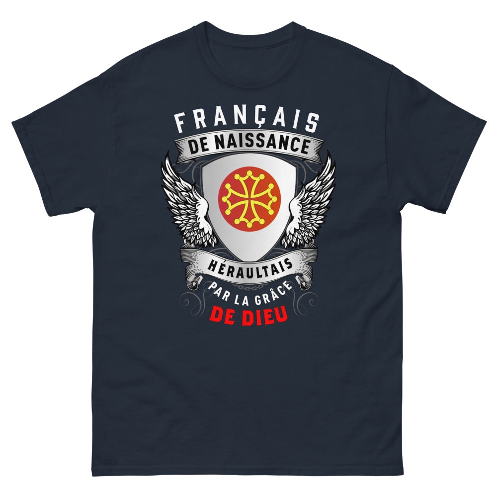 T-shirt Hérault bleu marine - Français de Naissance, grâce de Dieu