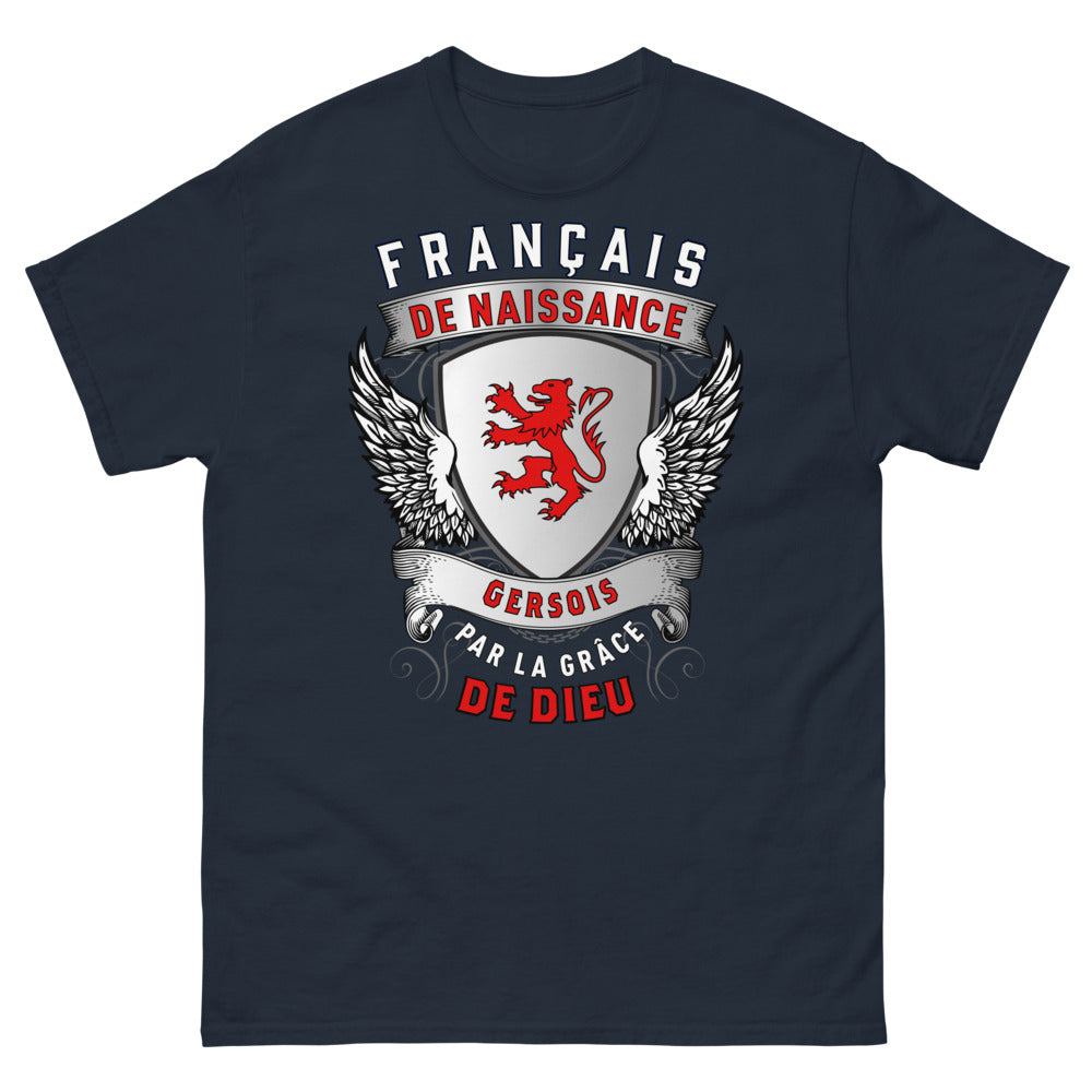 T-shirt Gersois bleu marine - Français de naissance, grâce de Dieu