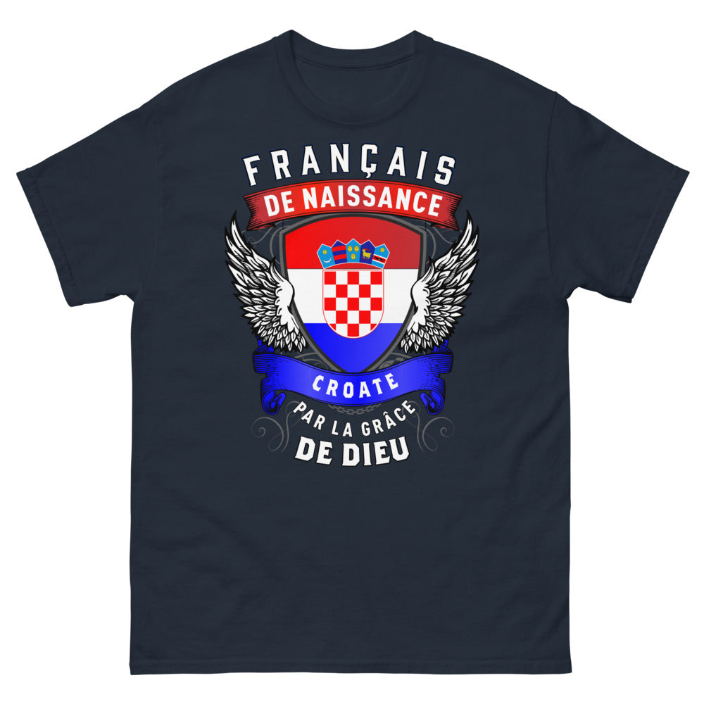 T-shirt Croatie bleu marine - Français de naissance, Croate par grâce de Dieu