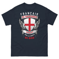 Thumbnail for T-shirt franco-anglais bleu marine - Français de naissance, Anglais par la grâce de Dieu