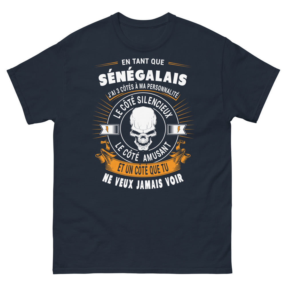 T-shirt Sénégal bleu marine - Trois côtés: silencieux, amusant, à éviter
