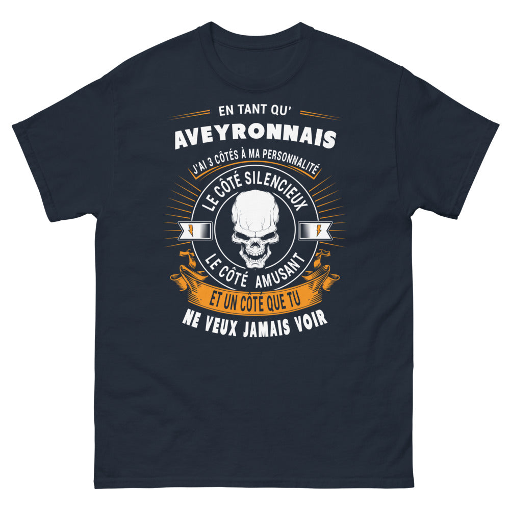 T-shirt Aveyronnais marine - 3 côtés: silencieux, amusant, à ne pas provoquer