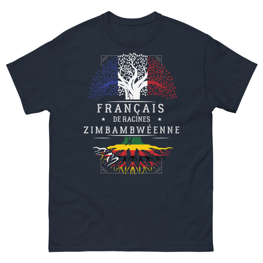 T-shirt Français de racines zimbabwéennes marine - humour et fierté