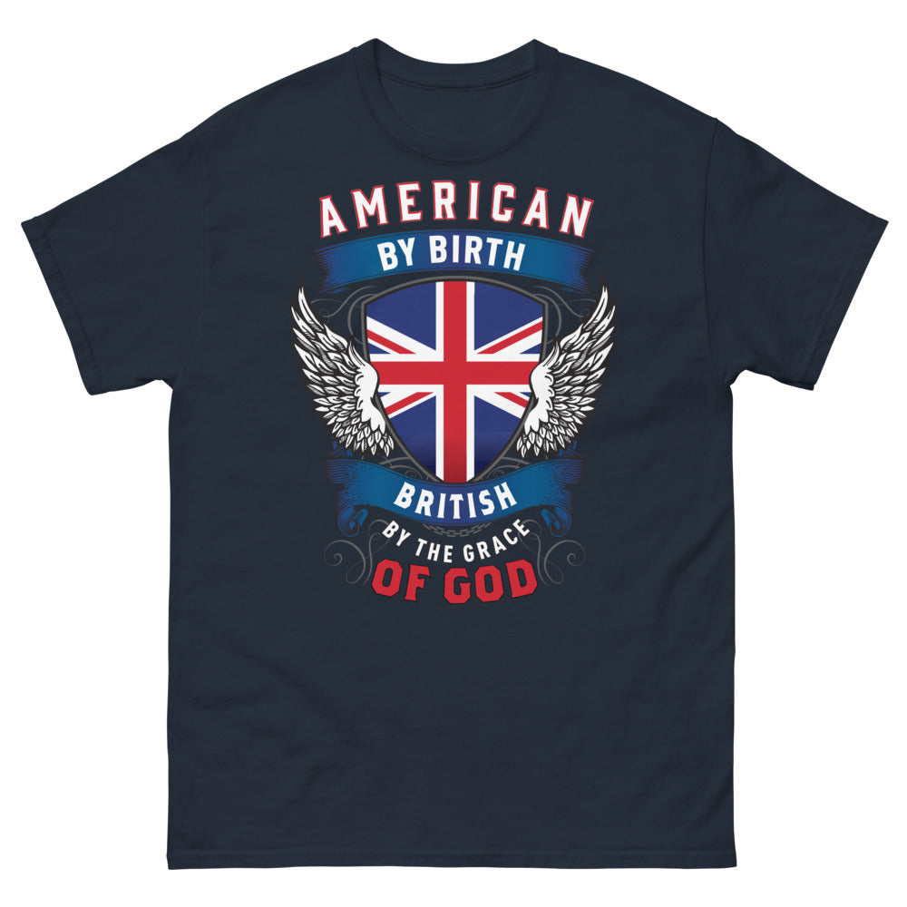 T-shirt Américain/Britannique marine - American by Birth, British by the Grace of God