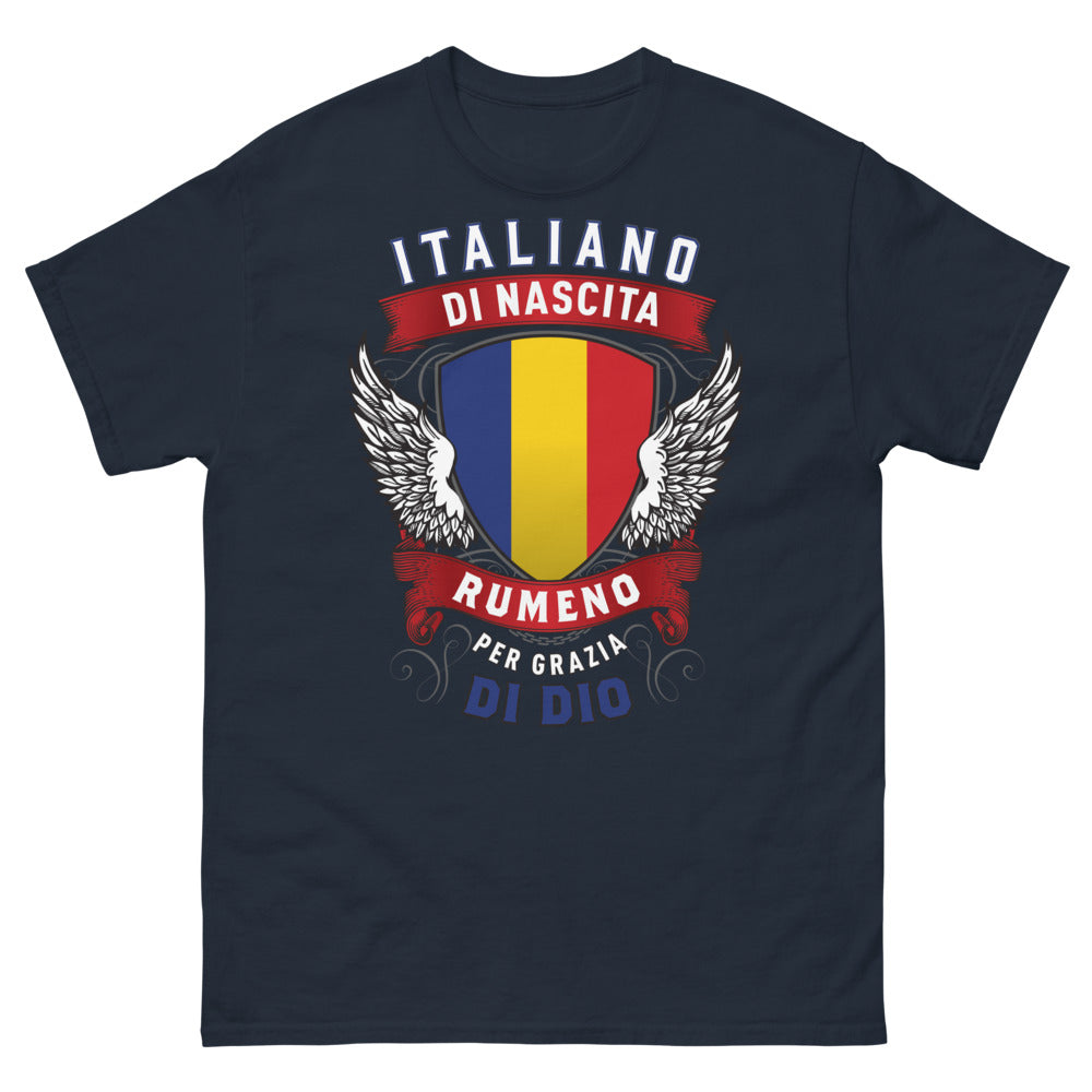 T-Shirt Italia-Romania blu - italiano di nascita, rumeno per grazia di Dio