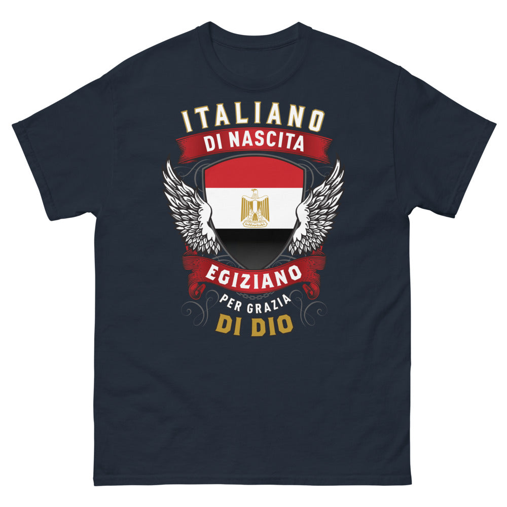 T-Shirt italo-egiziana marina - 'Italiano di Nascita, Egiziano per Grazia di Dio'