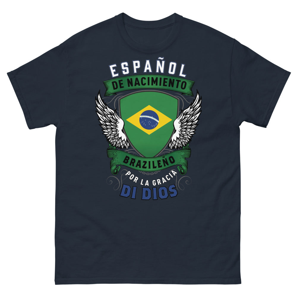 T-shirt Espagnol né Brésilien marine - Samba et fierté familiale
