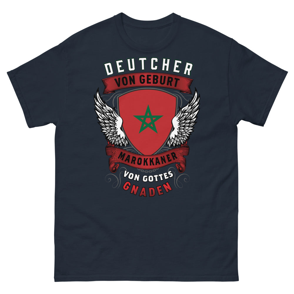 T-shirt Deutsch von Geburt, Marokkaner von Gottesgnaden marine - slogan humoristique