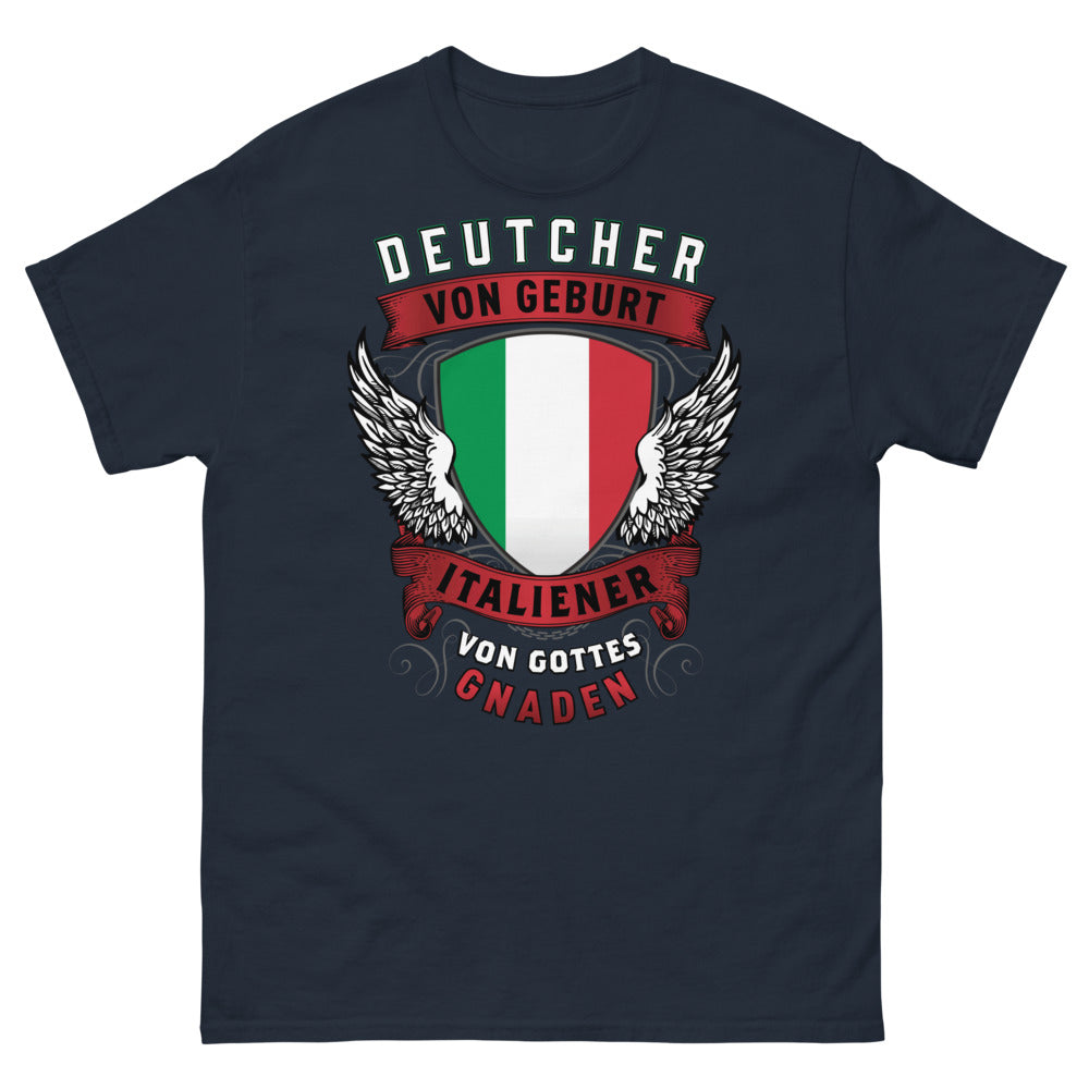 T-shirt Allemagne-Italie marine - Deutscher von Geburt, Italiener von Gottes Gnaden