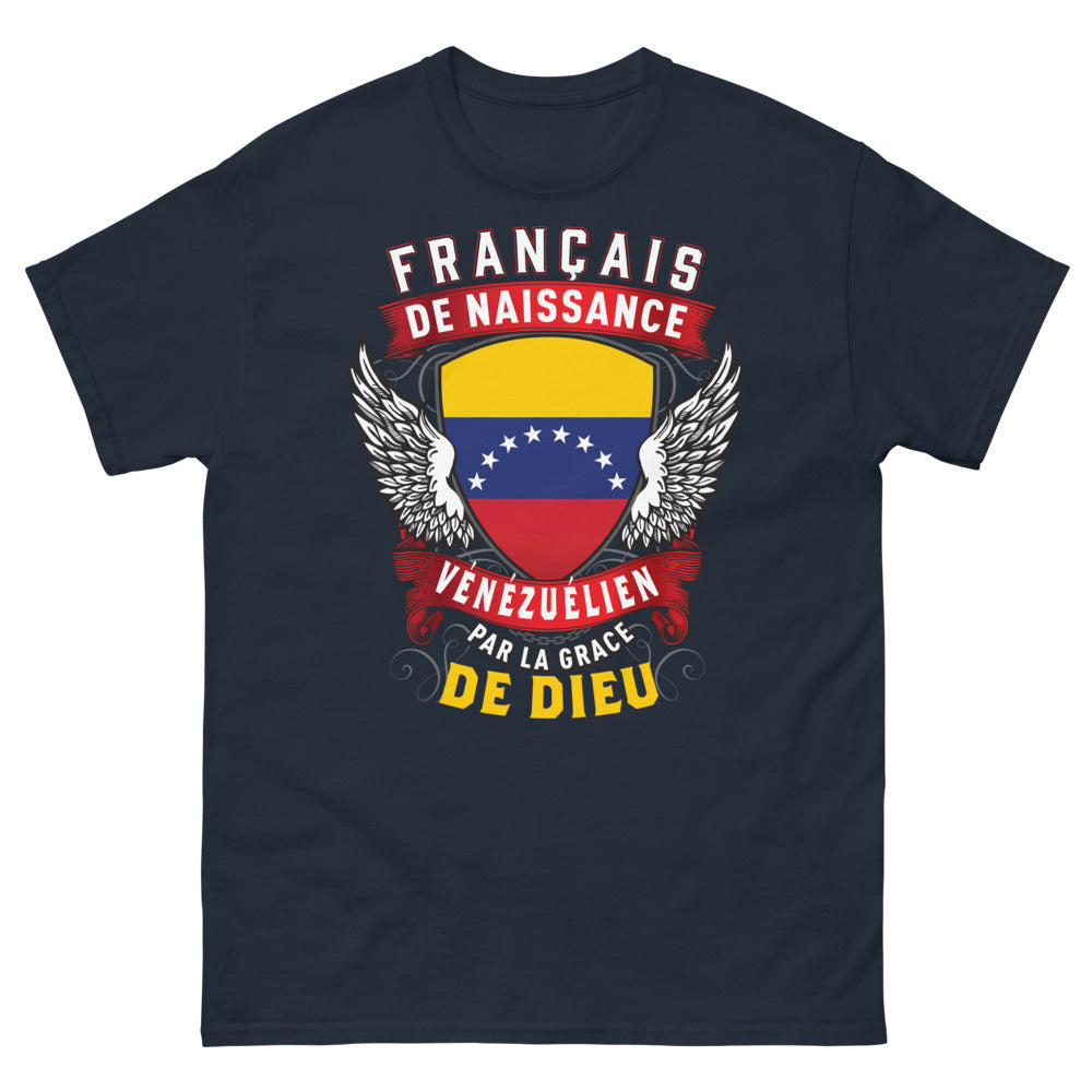T-shirt Franco-vénézuélien marine - Français de naissance, Vénézuélien par la grâce de Dieu