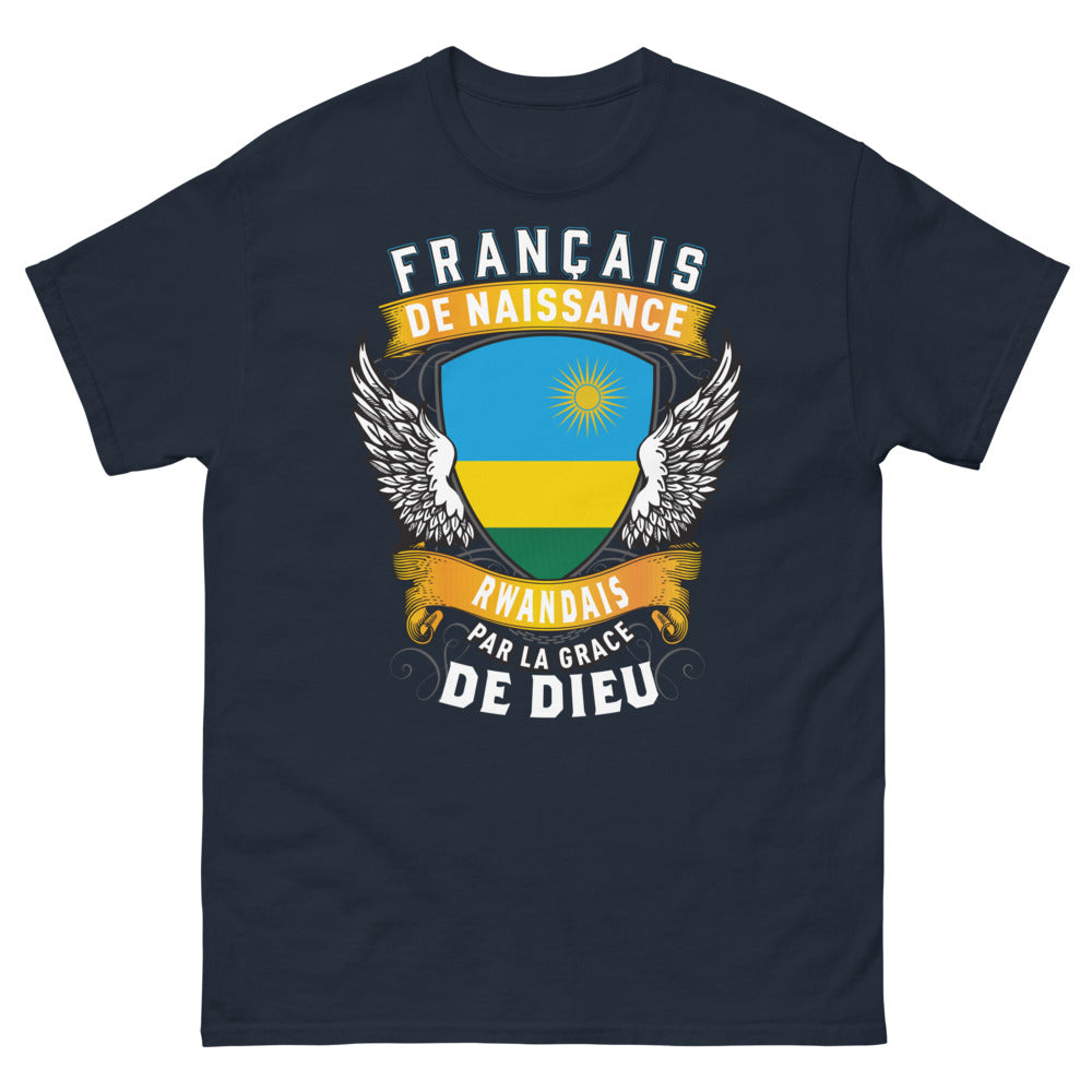T-shirt Français/Rwandais marine - Français de naissance, Rwandais par la grâce de Dieu