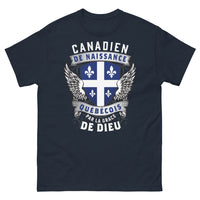 Thumbnail for T-shirt Québécois marine - Canadien de naissance, Québécois par la grâce de Dieu