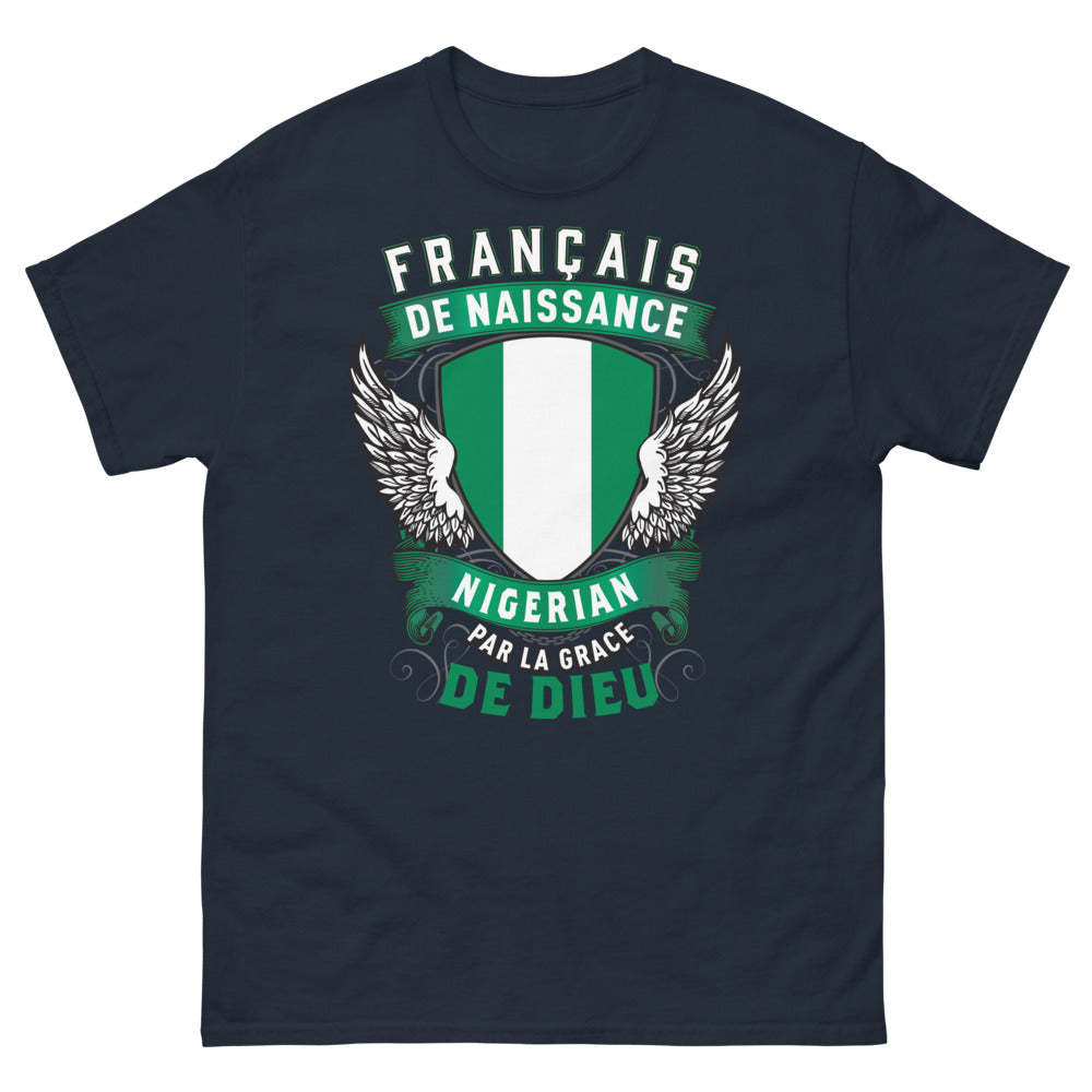 T-shirt Franco-Nigérians marine - 'Français de naissance, Nigérian par la grâce de Dieu'