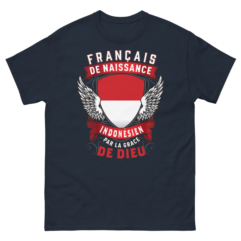 T-shirt Franco-indonésien marine - Français de naissance, Indonésien par la Grâce de Dieu