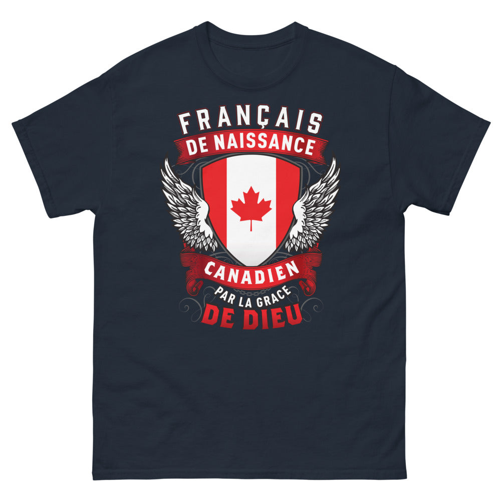 T-shirt Français de naissance marine - Français de naissance, Canadien par la grâce