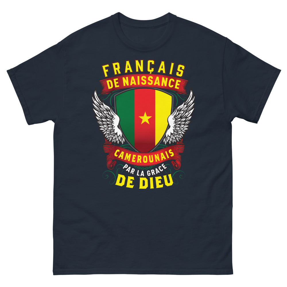 T-shirt Français de Naissance Camerounais marine - Par la Grâce de Dieu