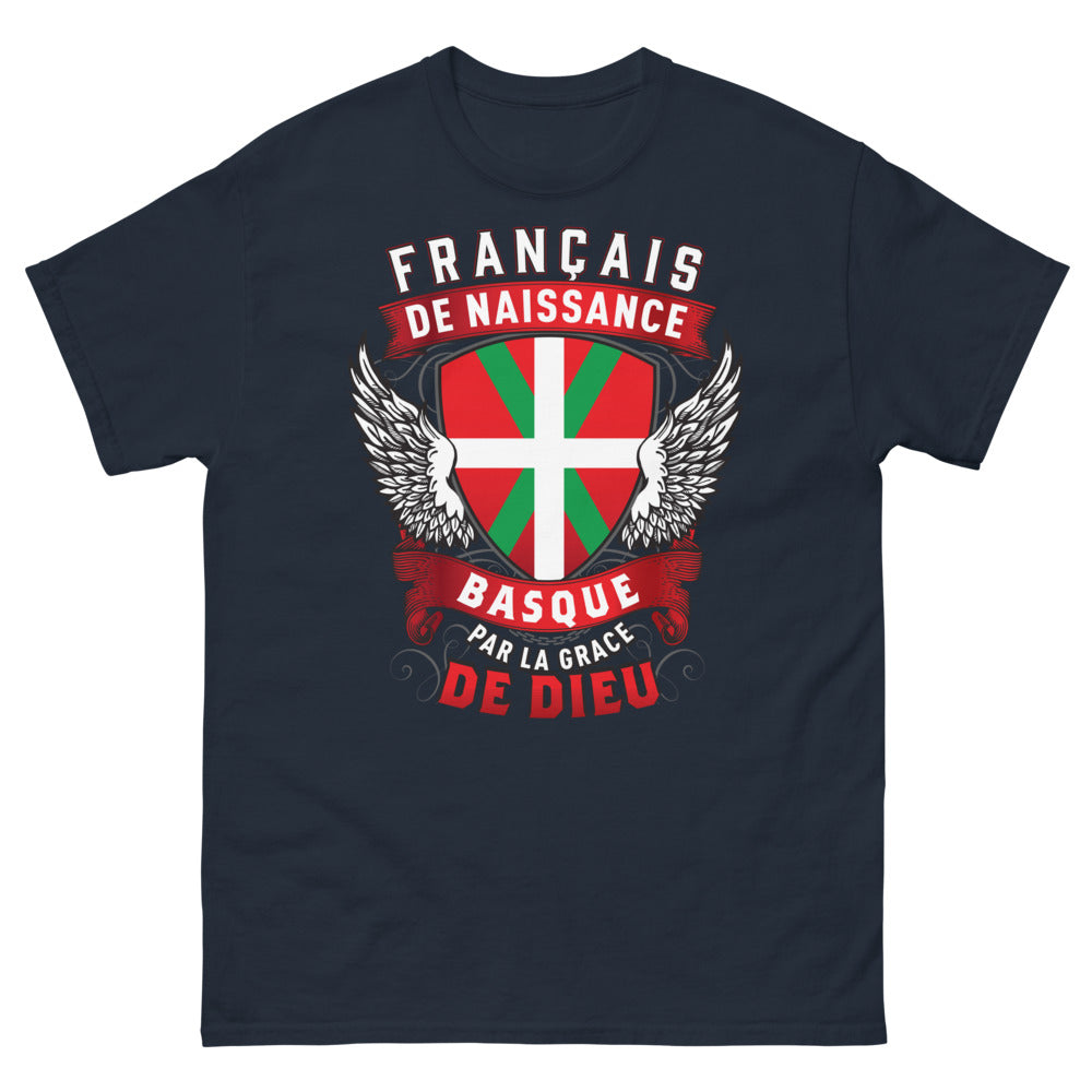 T-shirt Basque marine - Français de naissance, Basque par la Grâce de Dieu
