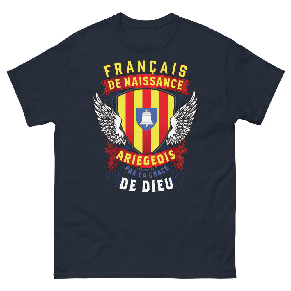 T-shirt Ariège marine - Français de naissance, Ariégeois par la Grâce de Dieu