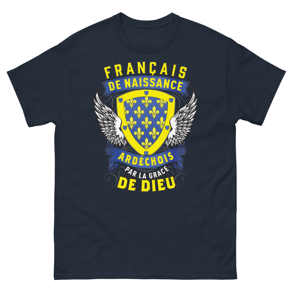 T-shirt Ardéchois marine - Français de Naissance par la Grâce de Dieu