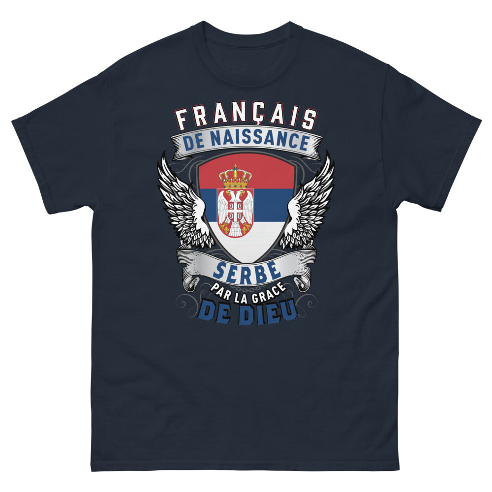 T-shirt Franco-serbe marine - Français de naissance, Serbe par la Grâce de Dieu
