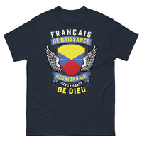 Thumbnail for T-shirt Réunionnais marine - Français de naissance, Réunionnais par la grâce de Dieu