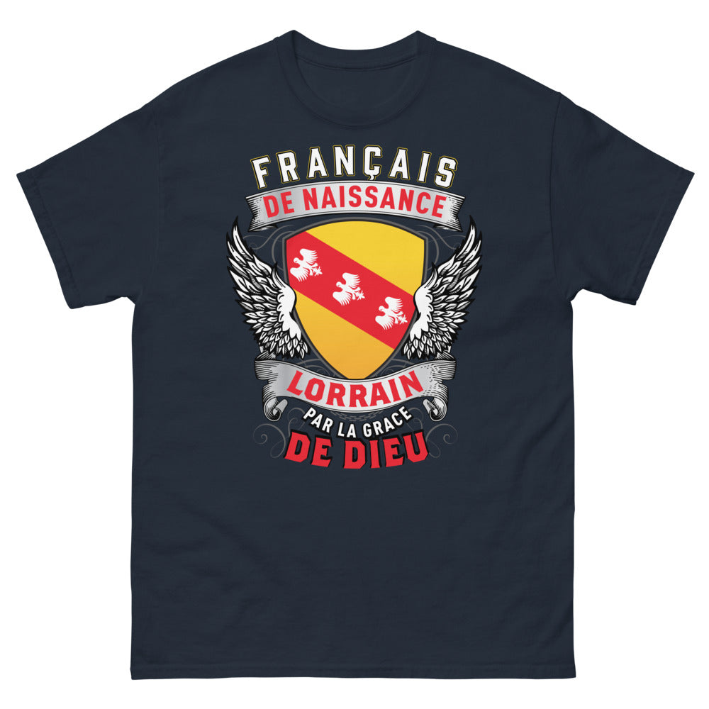 T-shirt Lorrain Marine - Fier d'être Lorrain, slogan 'Français de Naissance'