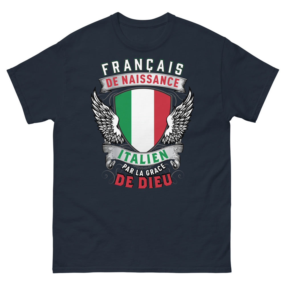 T-shirt Franco-italien Marine - Français de naissance, Italien par la grâce de Dieu
