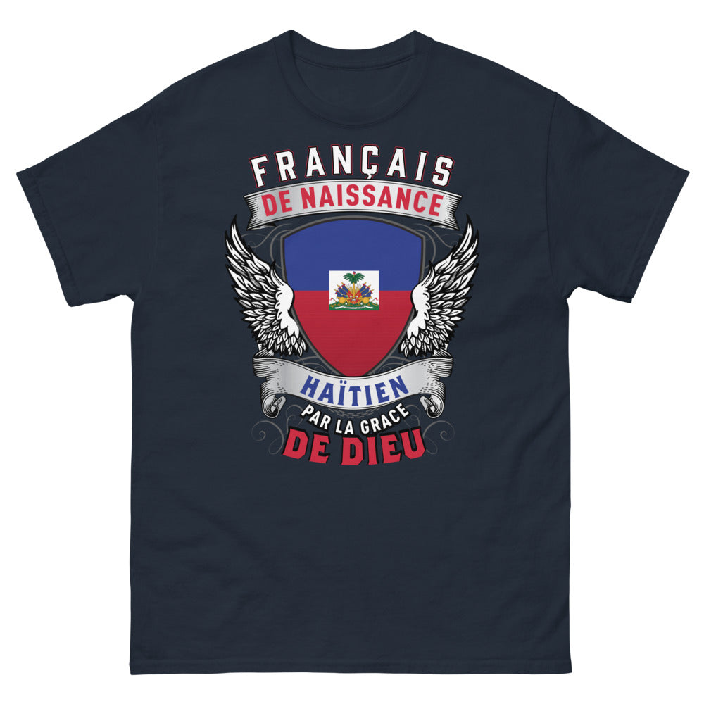 T-shirt Franco-Haïtienne marine - Français de naissance, Haïtien par la grâce de Dieu