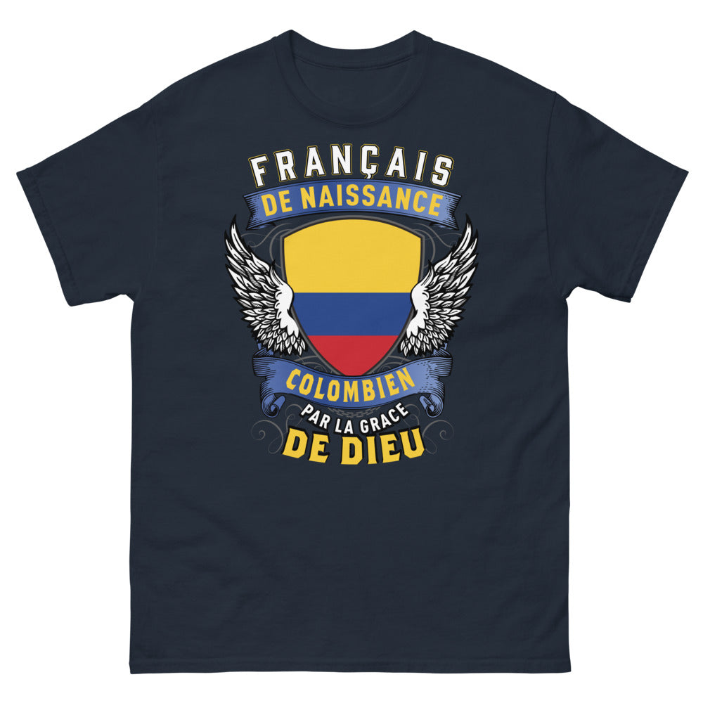 T-shirt Franco-colombien marine - Français de naissance, Colombien par la Grâce de Dieu