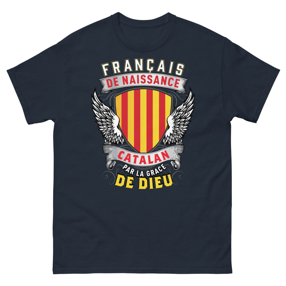 T-shirt Catalan marine - Français de naissance, Catalan par la grâce de Dieu