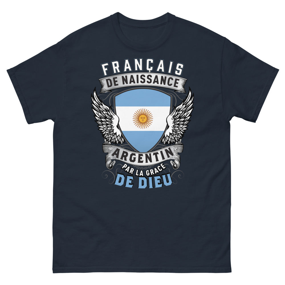 T-shirt Français de naissance Argentin marine - Par la grâce de Dieu
