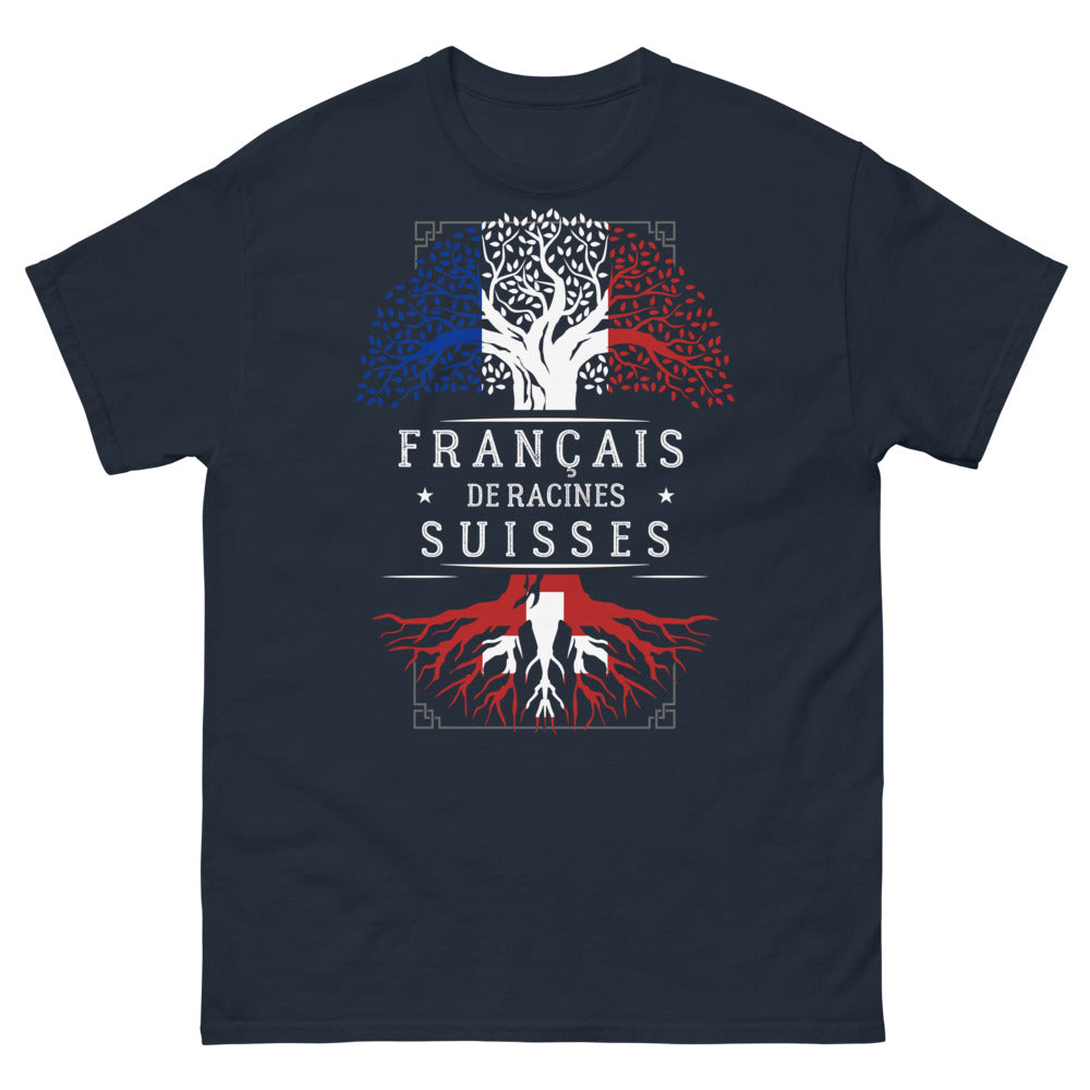 T-shirt Français de Racines suisses marine - design helvéto-français