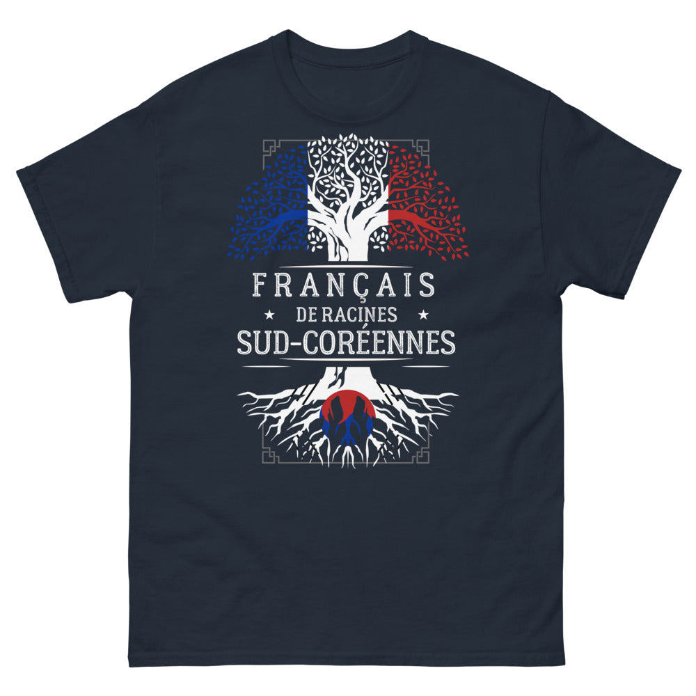 T-shirt Français de racines sud-coréennes marine - biculturel, humour