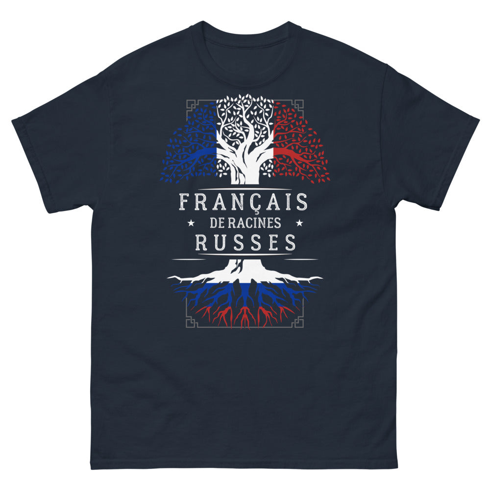 T-shirt Français de racines russes marine - Tour Eiffel et mystère sibérien