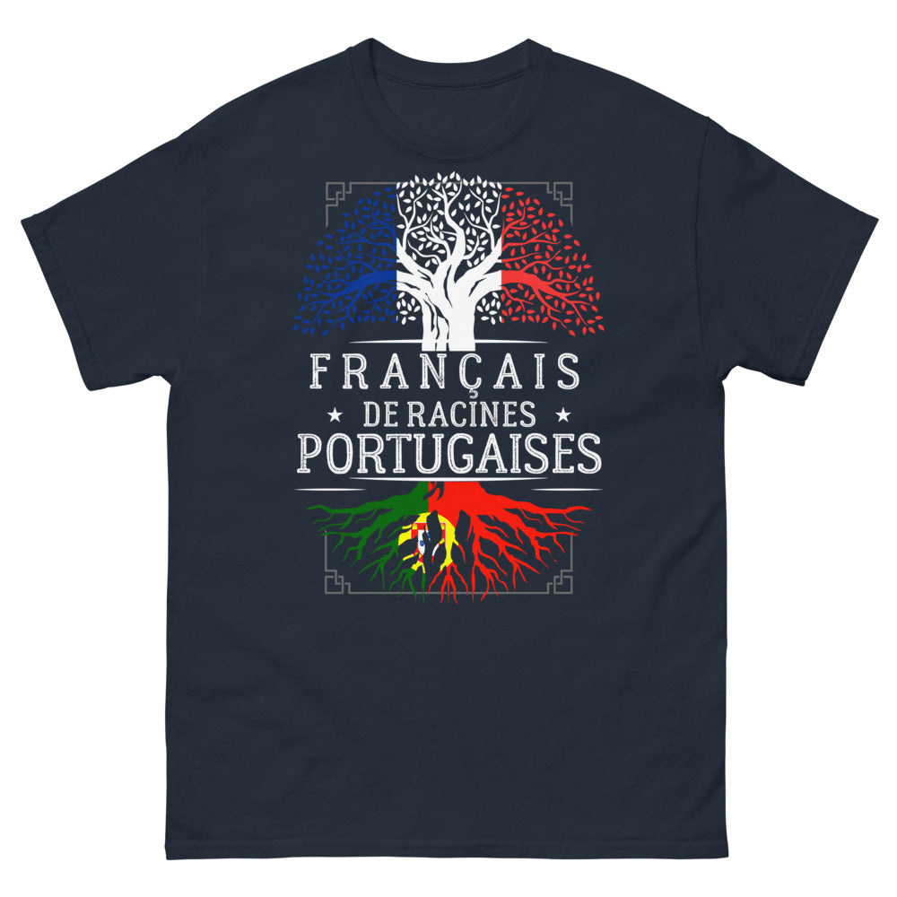 T-shirt Français de racines portugaises marine - fierté et humour