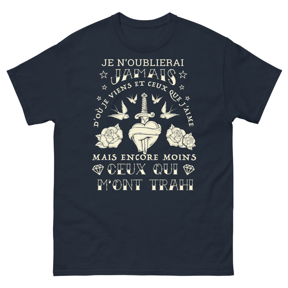 T-shirt Origines et Trahisons marine - Je n'oublierai jamais d'où je viens