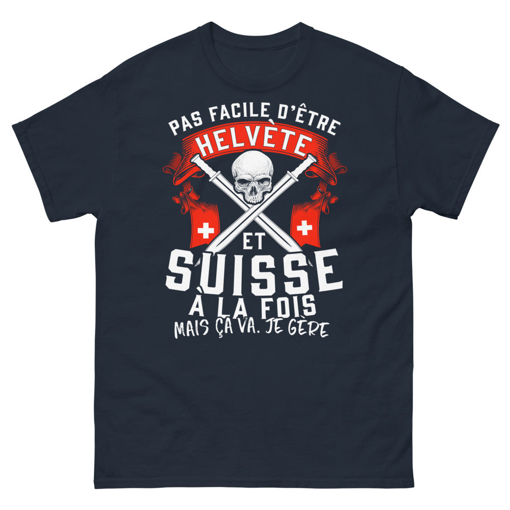 T-shirt Fierté Helvète marine - Pas facile d'être helvète et suisse