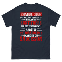 Thumbnail for T-shirt Anti-végétarien marine - Message saucisson piquant