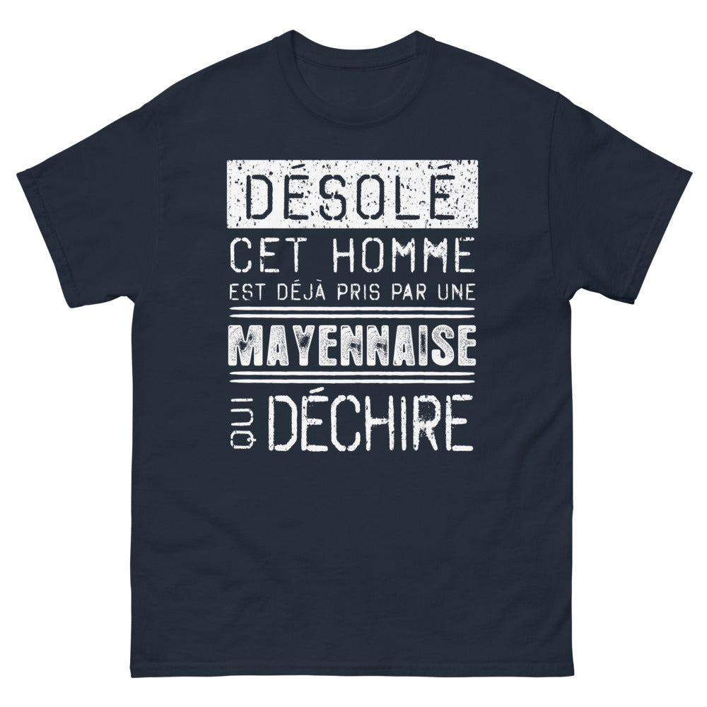 T-shirt Mayenne marine - Désolé cet homme est pris par une Mayennaise déchirée