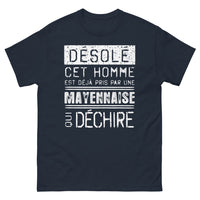 Thumbnail for T-shirt Mayenne marine - Désolé cet homme est pris par une Mayennaise déchirée