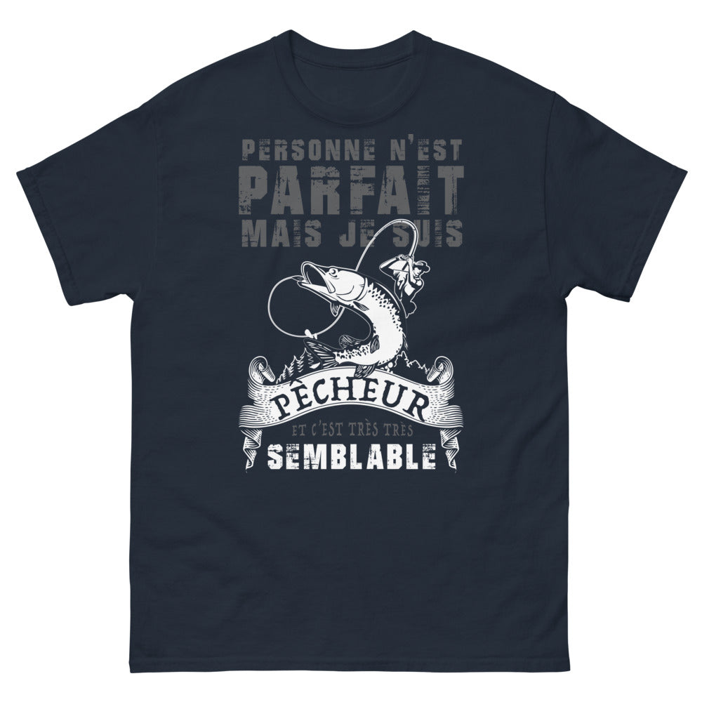 T-shirt Pêcheur nostalgique marine - Personne n'est parfait mais je suis pêcheur