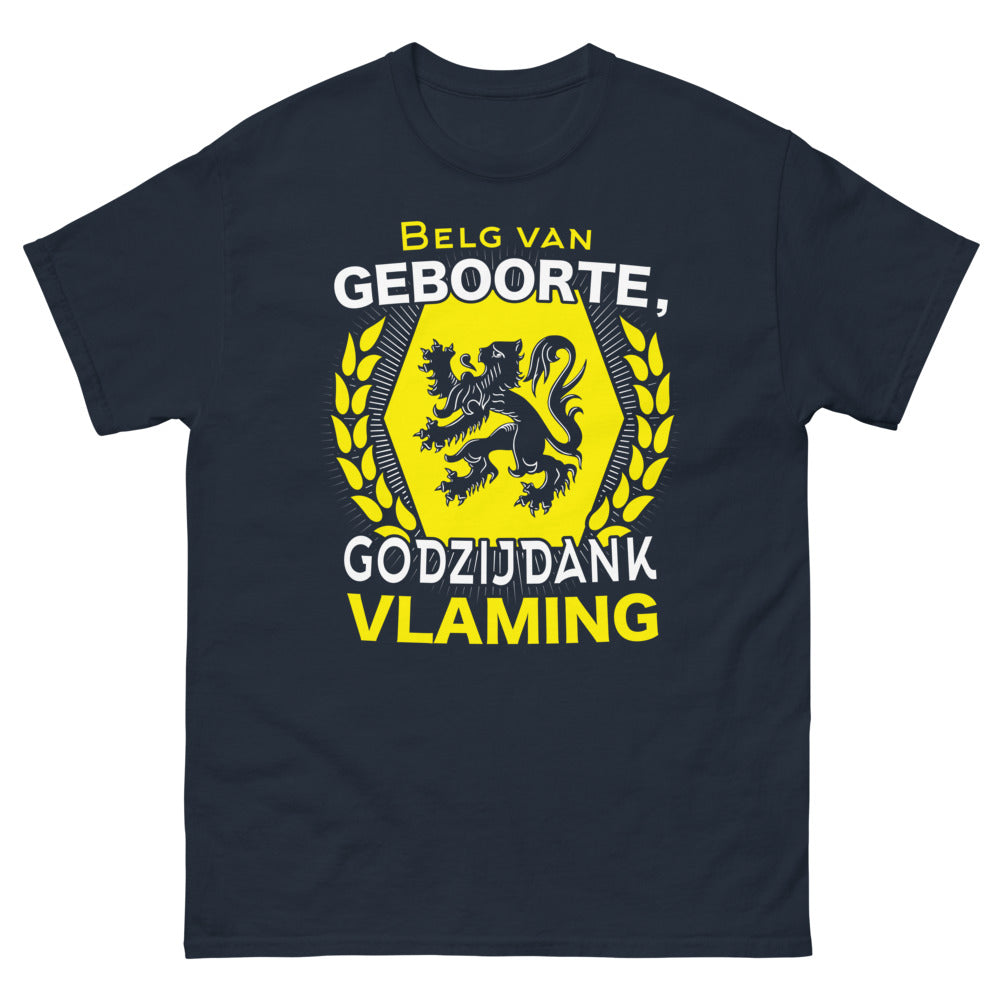 T-shirt Belge (Flamand) marine - Belge de naissance, merci à Dieu