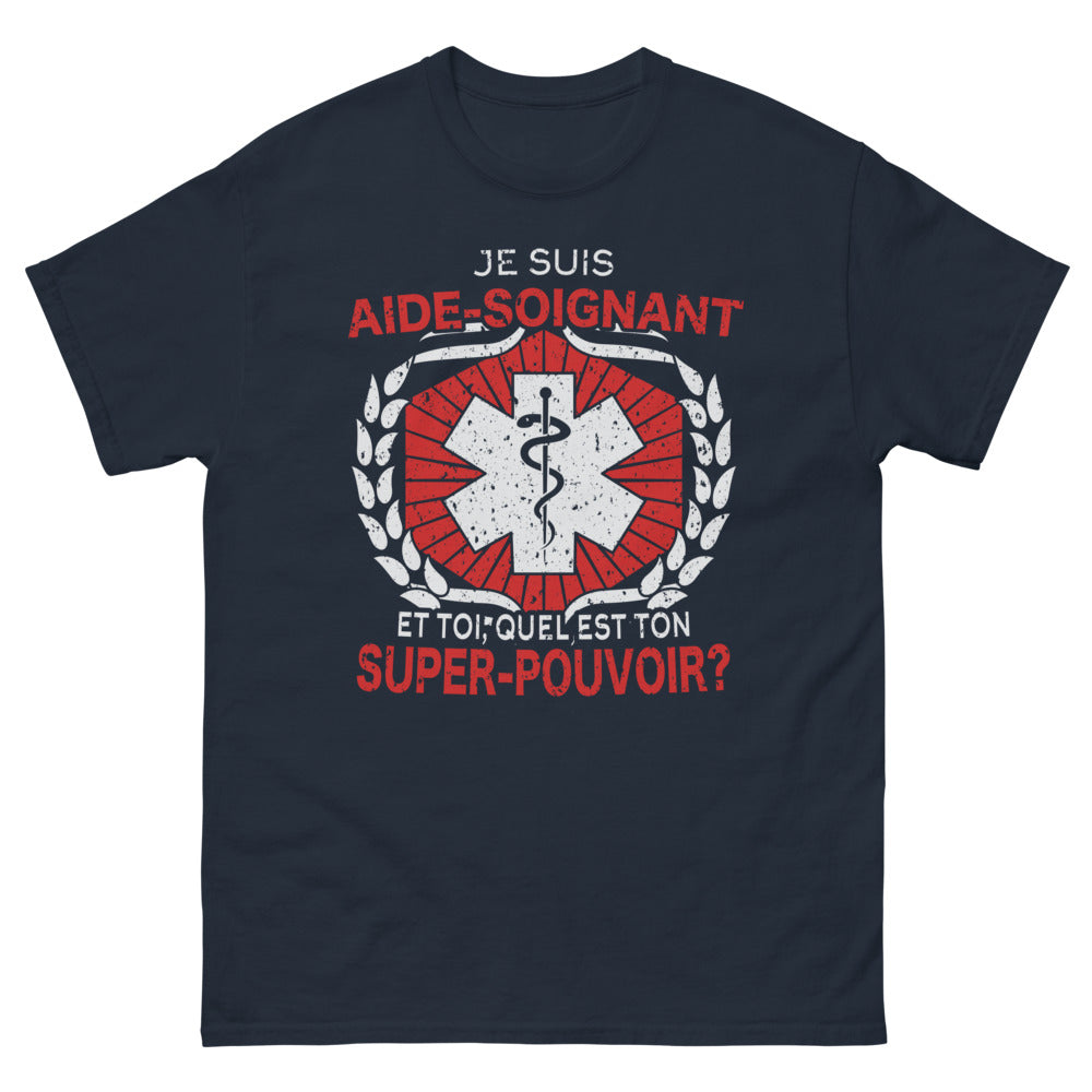 T-shirt Aide-soignant marine - Quel est ton super pouvoir ?