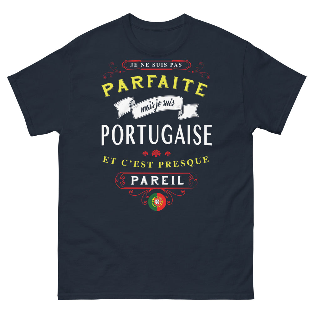T-shirt Portugaise marine - Je ne suis pas parfaite mais je suis Portugaise