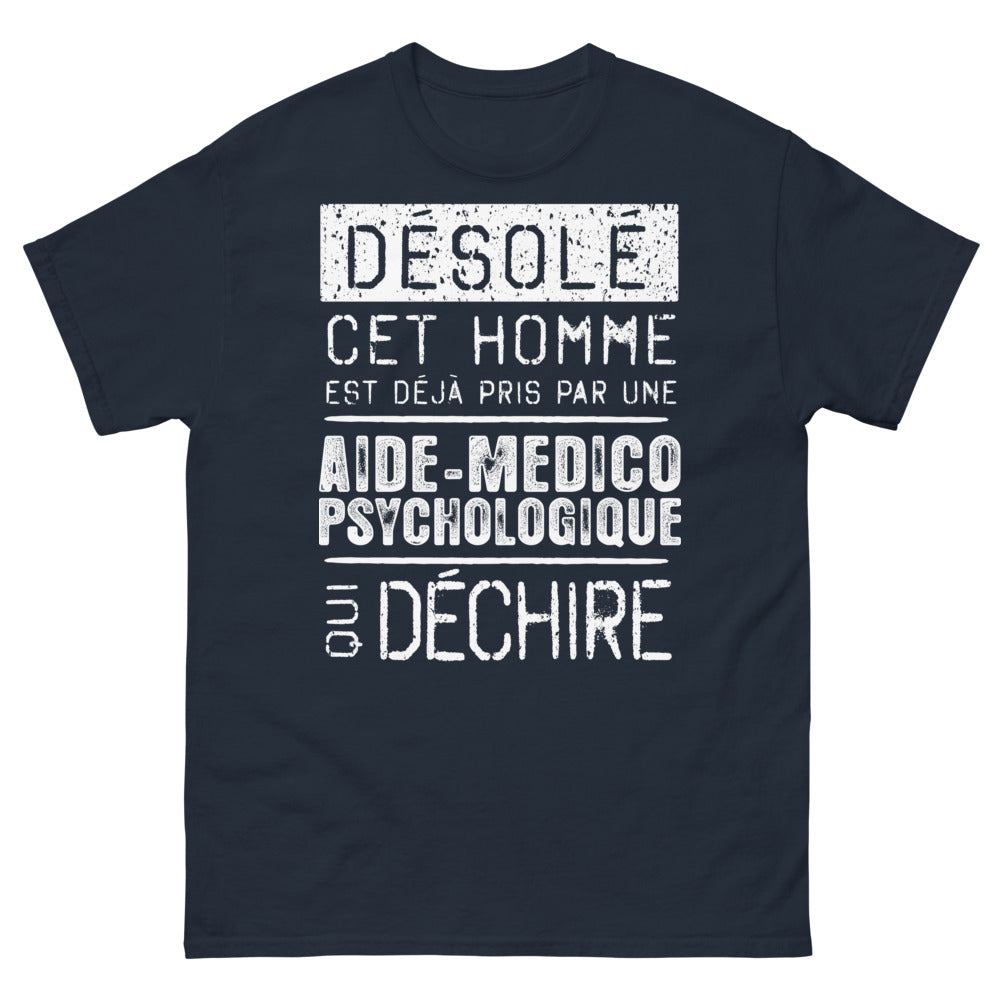 T-shirt Aide Médico-Psychologique marine - Cœur déjà pris par une AMP déchirante