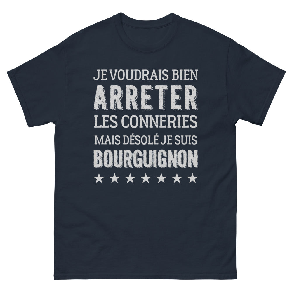 T-shirt Bourguignon marine - Je voudrais bien arrêter les conneries