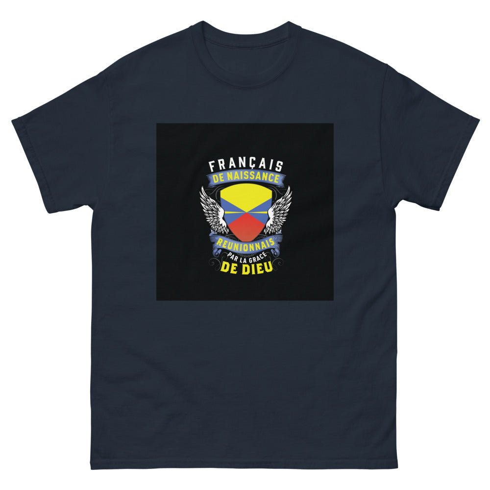 T-shirt Réunionnais marine - Français de naissance, Réunionnais par la Grâce de Dieu